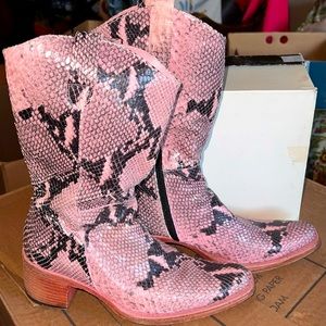 Pink snake skin boots